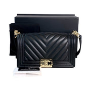 Chanel Leboy Medium Black Chevron Bag